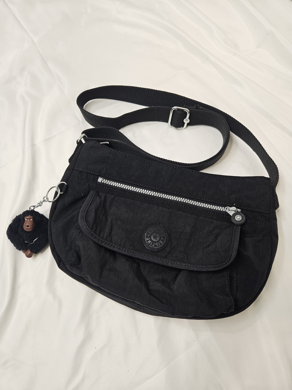 Kipling Black Crossbody Bag with Front Flap Pocket 12×8
